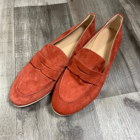 Anthropologie Suede Leather Slide On Flat Loafer Moccasin Shoes Size 39 - Picture 1 of 10
